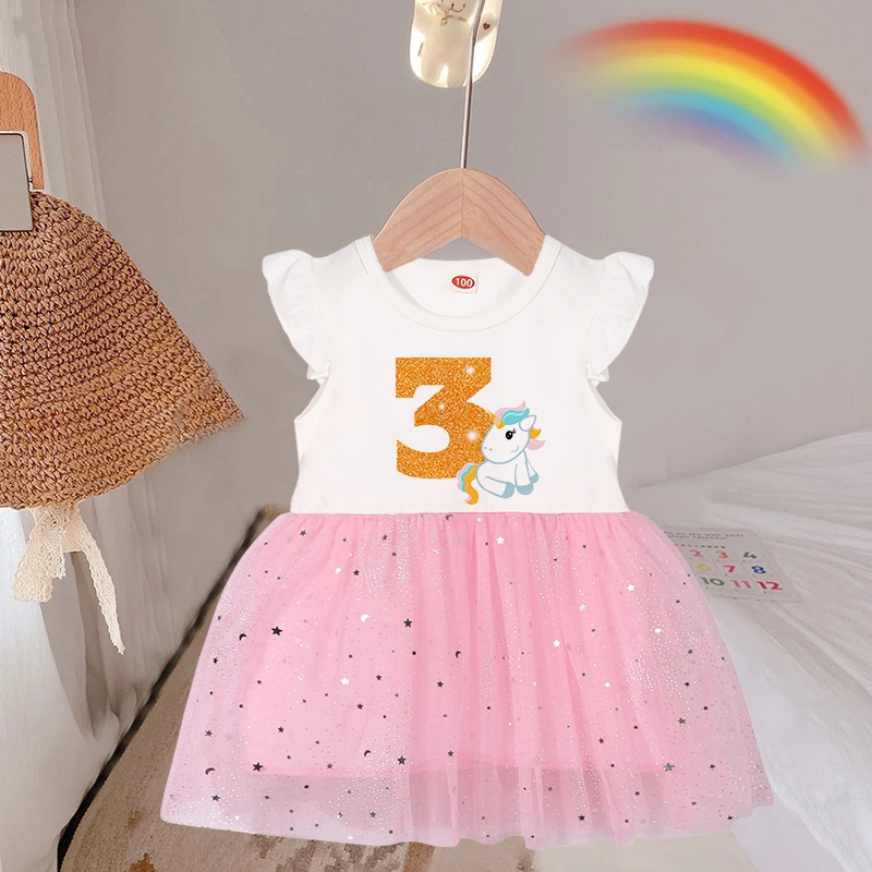 Unicorn Girl Birthday Summer Dress for 1 2 3 4 5 6 Years Girls Clothing Kids Birthday Party Princess Costume Children Dresses