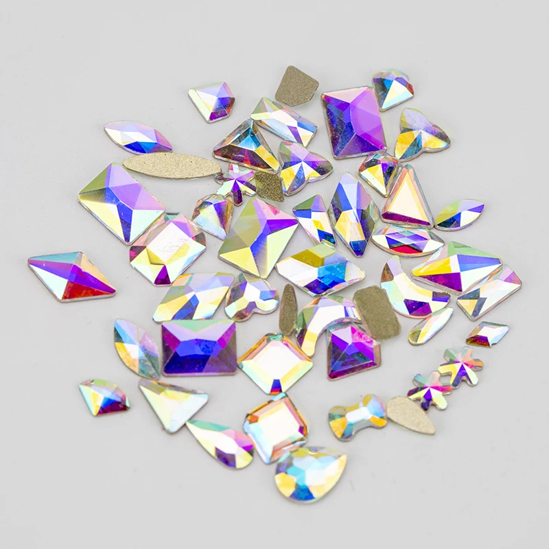VDD Großhandel 500 Stück gemischte Formen Glas-Kristall-Nagelkunst-Flachrückseite-Strasssteine, Glitzer, zum Aufkleben, glänzende DIY-Dekoration – Detail 4