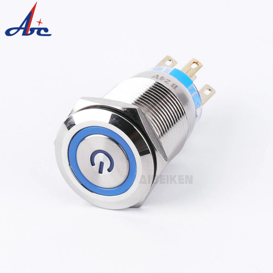 IB19S 19mm 1NO1NC Ring Power Logo Led Illuminated Light Momentary Self-locking Waterproof Push Button Switch 5 Pin Terminal