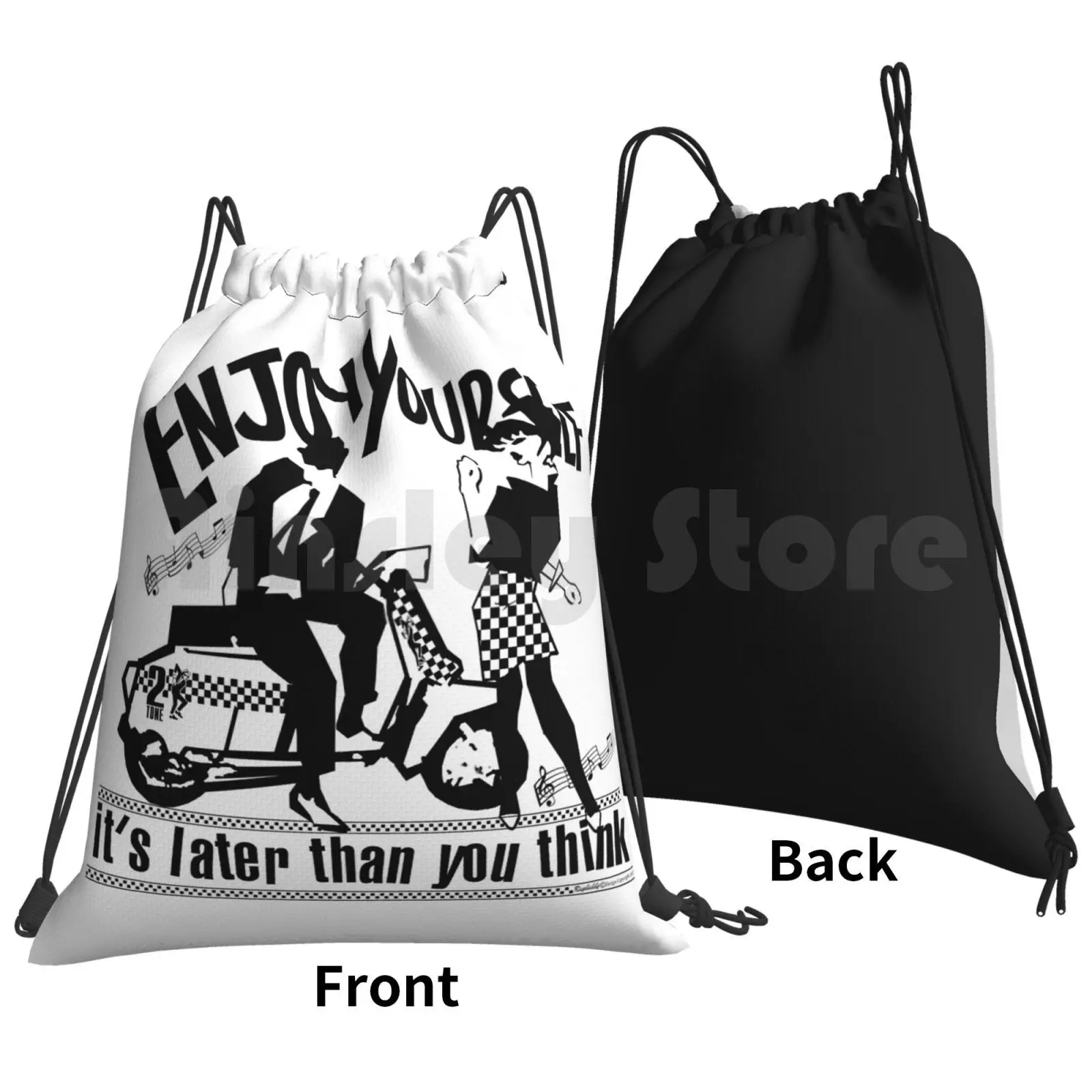 It's Later Than You Think Backpack Drawstring Bag Riding Climbing Gym Bag Ska 2 Tone Reggae Skank Ska Music 2 Tone Music