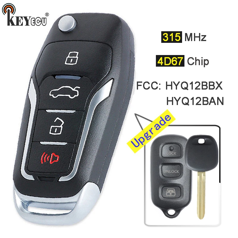 

KEYECU 314MHz 4D67 Chip HYQ12BBX/ HYQ12BAN Upgraded Flip 3+1 4 Button Remote Key Fob for Toyota 4Runner 2003-09 Sequoia 2004-07