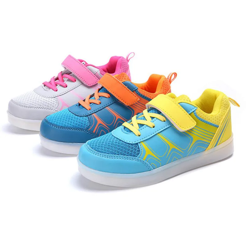 JawayKids Frühling Sommer Kinder LED-Schuhe USB-Aufladung leuchtende Turnschuhe Atmungsaktive Kinder-Freizeitschuhe für Jungen und Mädchen