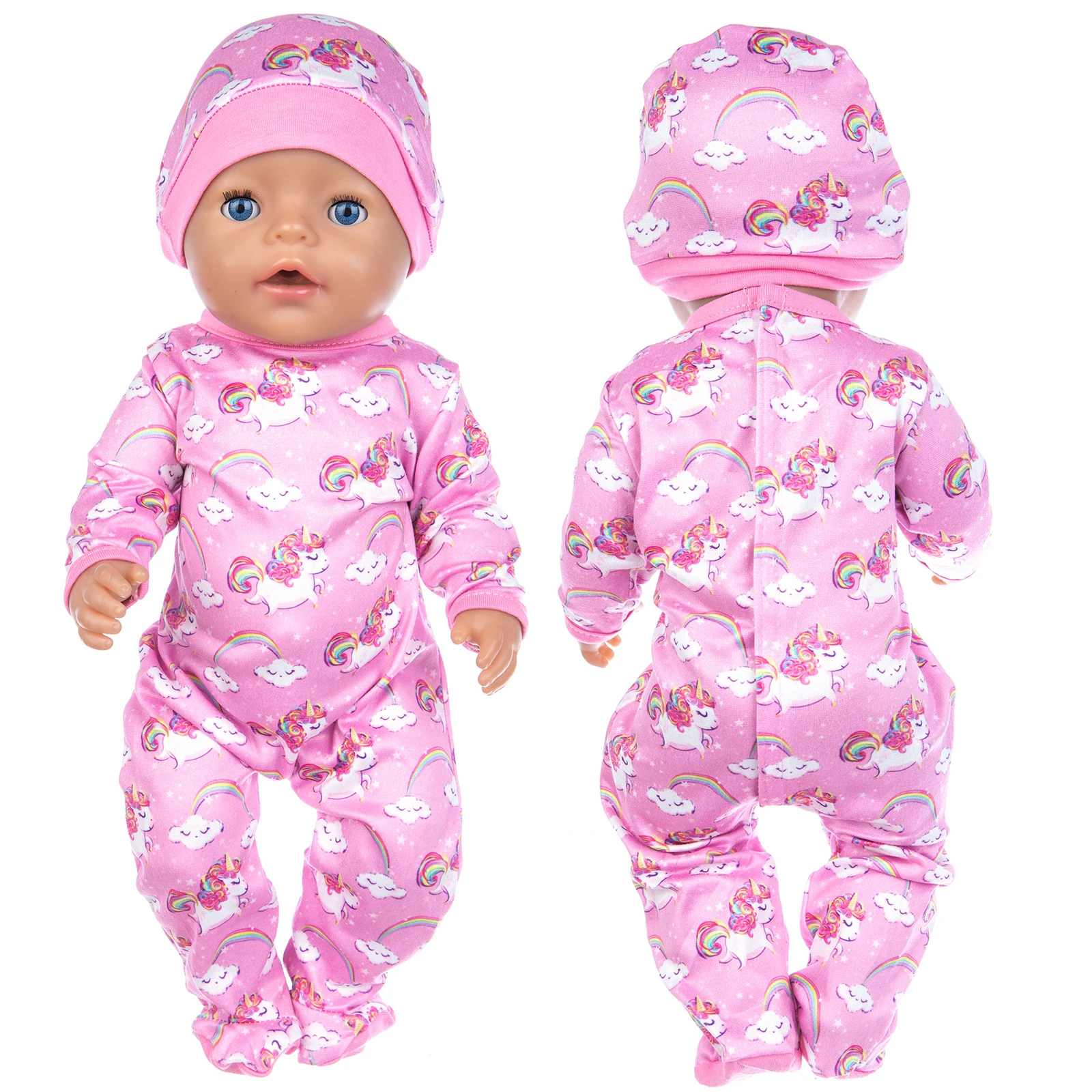 

Light Rainbow Jumpsuit+Hat Doll Clothes Fit 17 inch 43cm Baby New Born Doll Clothes