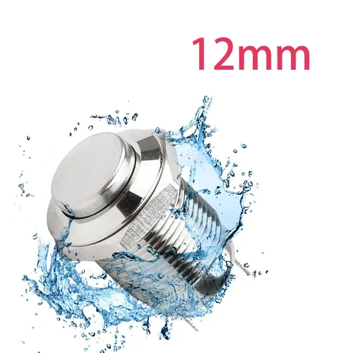 Imagen 2 del producto Interruptor de botón de Metal de 2 pines de 12mm, enganche/memótáneo, resistente al agua y retardante de llama, latón niquelado redondo alto/plano, 1 Uds.