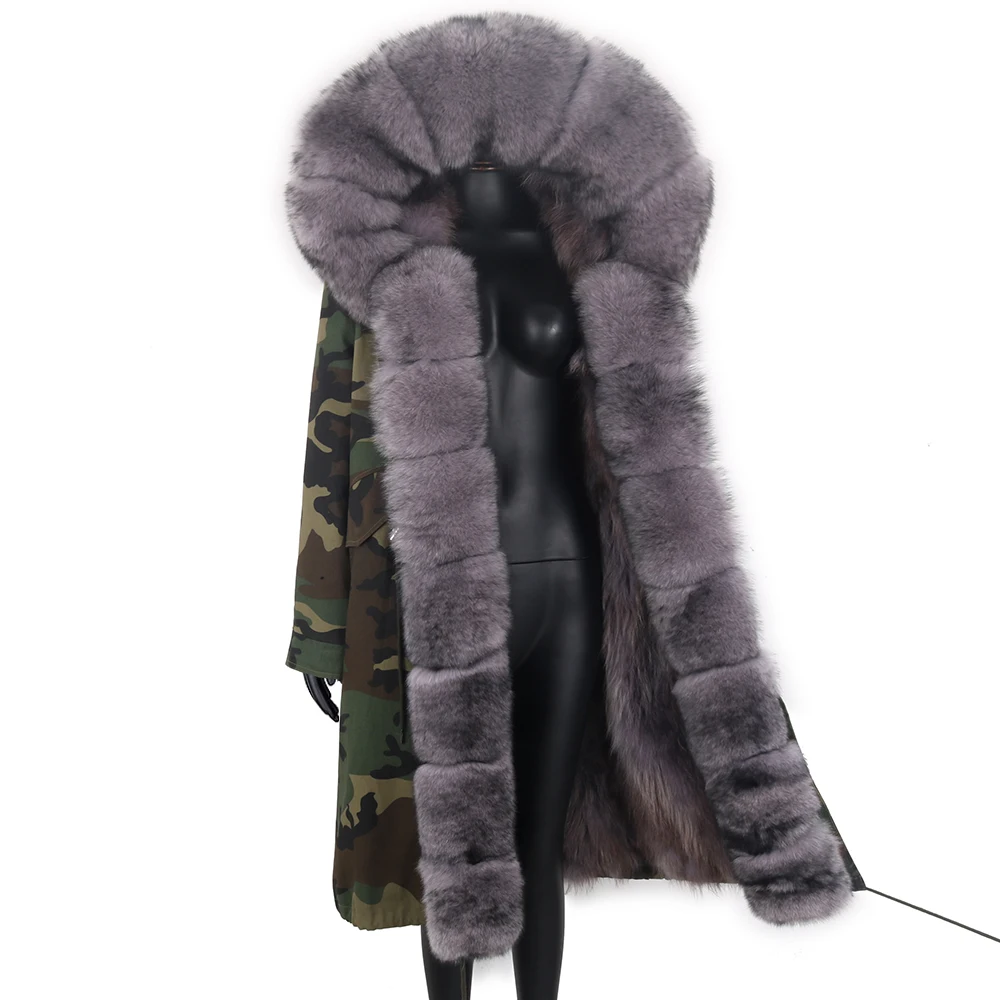 

Women Natural Gray Raccoon Fur Hood Real Fox Fur Liner Coat Detachable Streetwear Waterproof Parka Winter Jacket