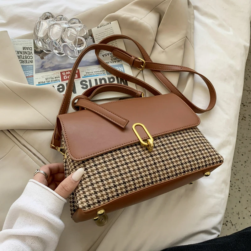 

Fashion Houndstooth Handbags Women Crossbody Bag 2022 Luxury Designer Ladies Purse Shoulder Messenger Bags With Scarf Quality