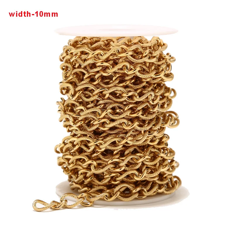 

1Meter 10mm Width Gold Plated Stainless Steel Curb Link Chain Heavy Circle Textured Chunky Chains For DIY Jewelry Making New