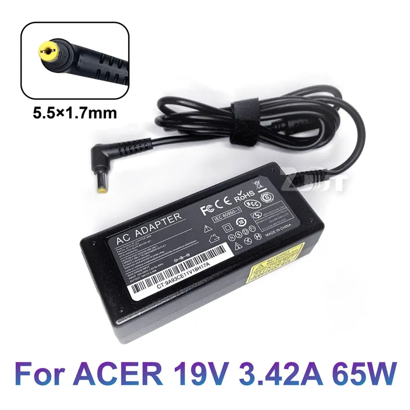 19V 3.42A 65W 5.5*1.7mm AC Adapter Charger For ACER Aspire 5315 5630 5735 5920 5535 5738 6920 7520 Notebook Laptop Power Supply