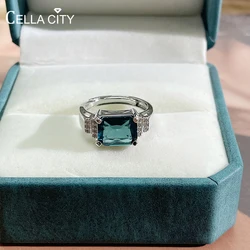 Cellacity 高級本物のシルバージュエリーリング、魅力的な女性用、スクエアサファイア宝石付き、結婚式、パーティー、卸売ギフト
