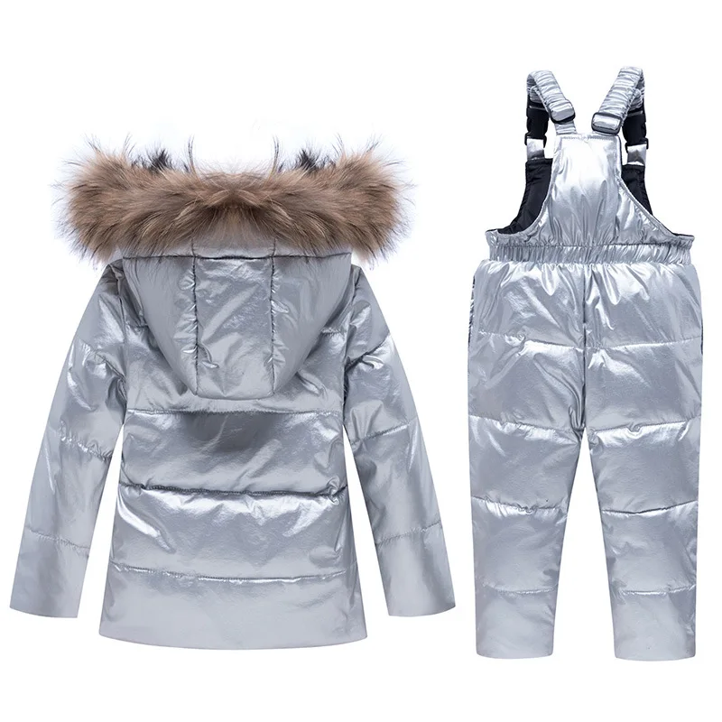 Winter Kids Thickened Warm Snowsuit Jacket Suit Hoodies Duck Down Ski Suit Outfits Snow Wear Jumpsuit Sets Coat Snowsuit