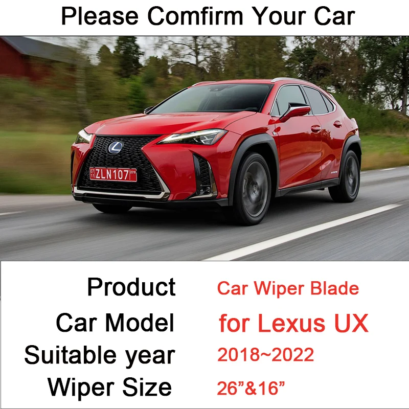 Car Wiper Blades for Lexus UX 2018 2019 2020 2021 2022 Model Front Windshield Frameless Snow Scraping Durable Rubber Accessories