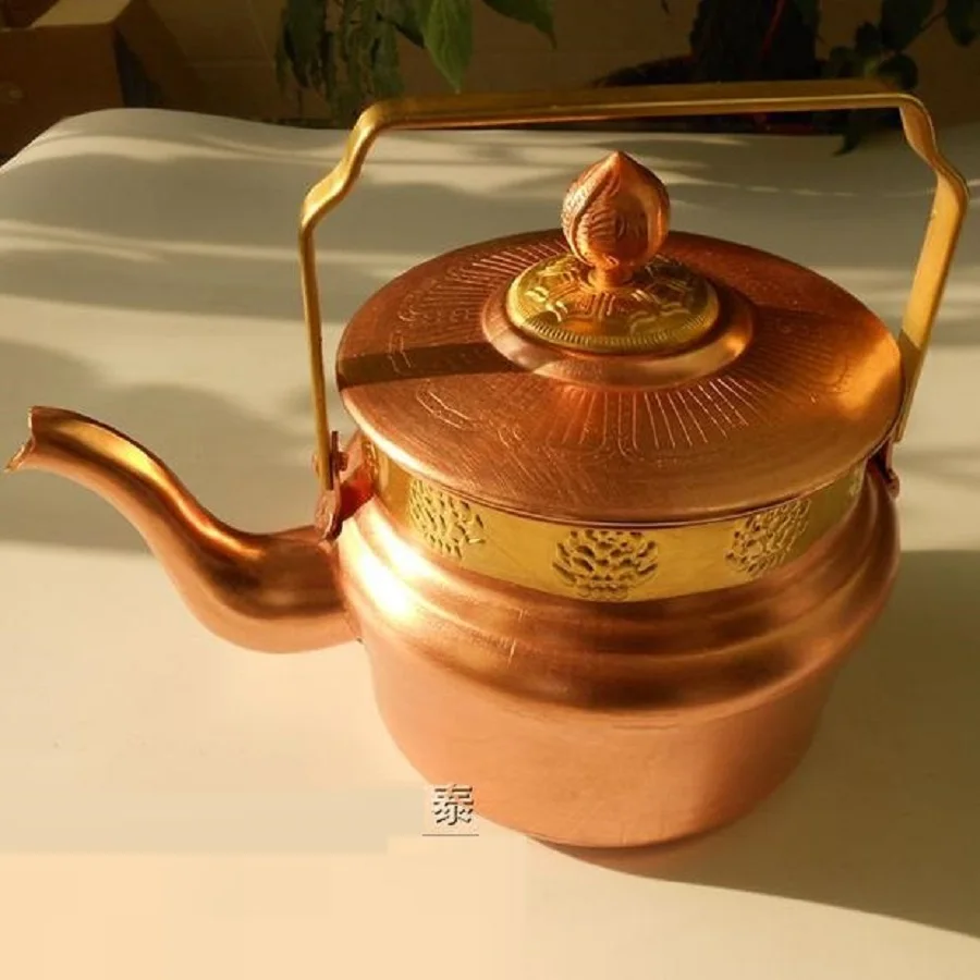 Thick Pure Copper Teapot Water Kettle Lotus with Lid Handle Upscale Gift