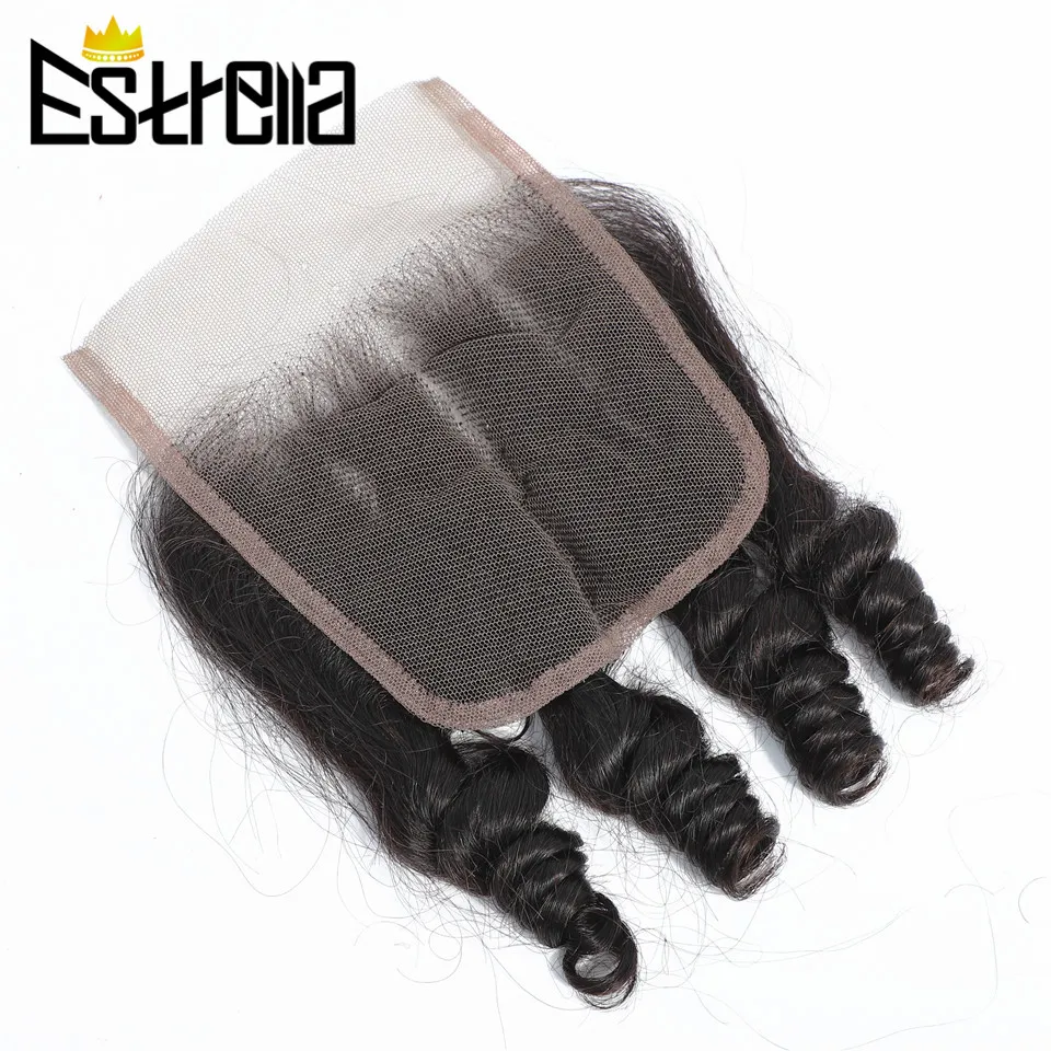 Funmi Jalinan Rambut Bundel Keriting dengan Penutupan Malaysia Spiral Curl 3 Bundel dengan 4X4 Renda Penutupan 220G/Lot Ekstensi Rambut Manusia