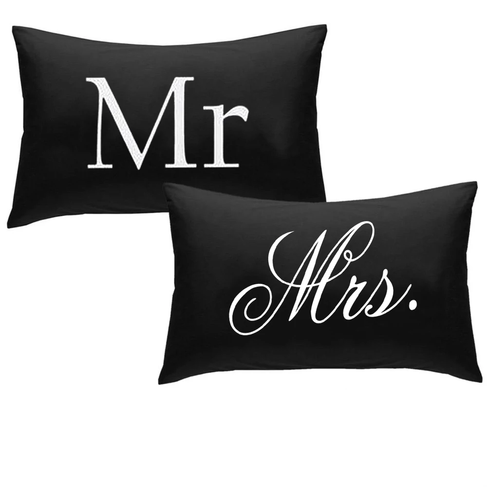 Mr Mrs Printed Double Bed Pillowcases 48*74cm Rectangle Pillow Case Couple Wedding Bed Home Living Room Decorative Pillow Covers