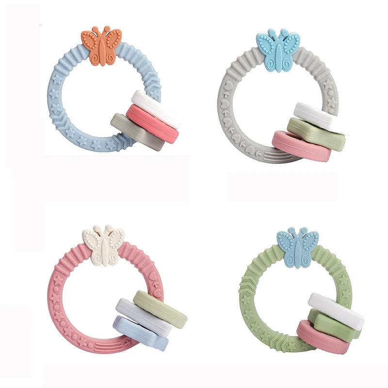 1PCS New Animal Butterfly Silicone Teether Baby Oral Care Products Big Teether BPA-Free Food Grade Silicone Rattle Teething Toys