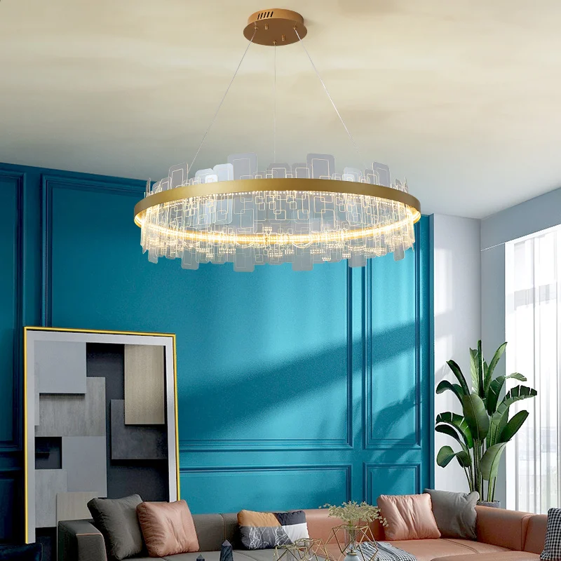 Jmzm Modern Chandelier Simple Glass Lampshade With Remote Control Pendant Light Golden For Living Room Restaurant Bedroom Villa