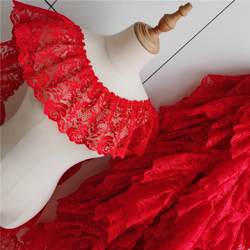 2 Meters/lot 15 Cm Wide Pink Black Red Folds Embroidered Lace Skirt Clothes Home Decoration Lace Accessories SC573