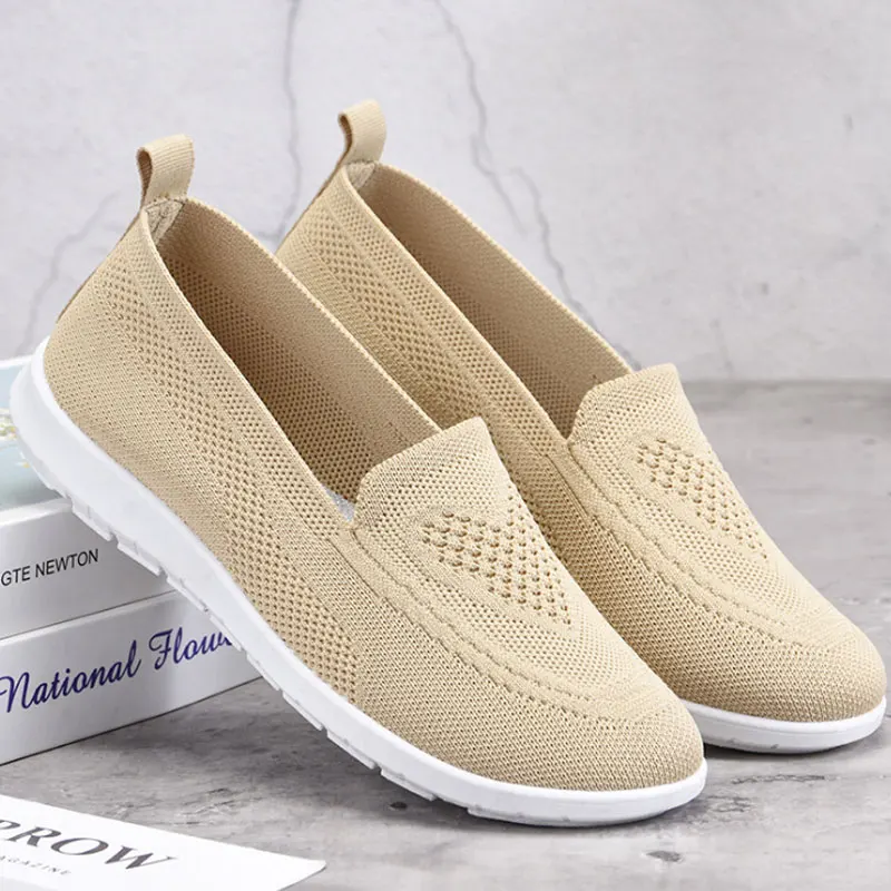 

Ballet Flats Women Red Comfortable Knitted Slip-on Shoes Women's Loafers Ladies Platform Creepers Grandmother Mom Sport Sneakers