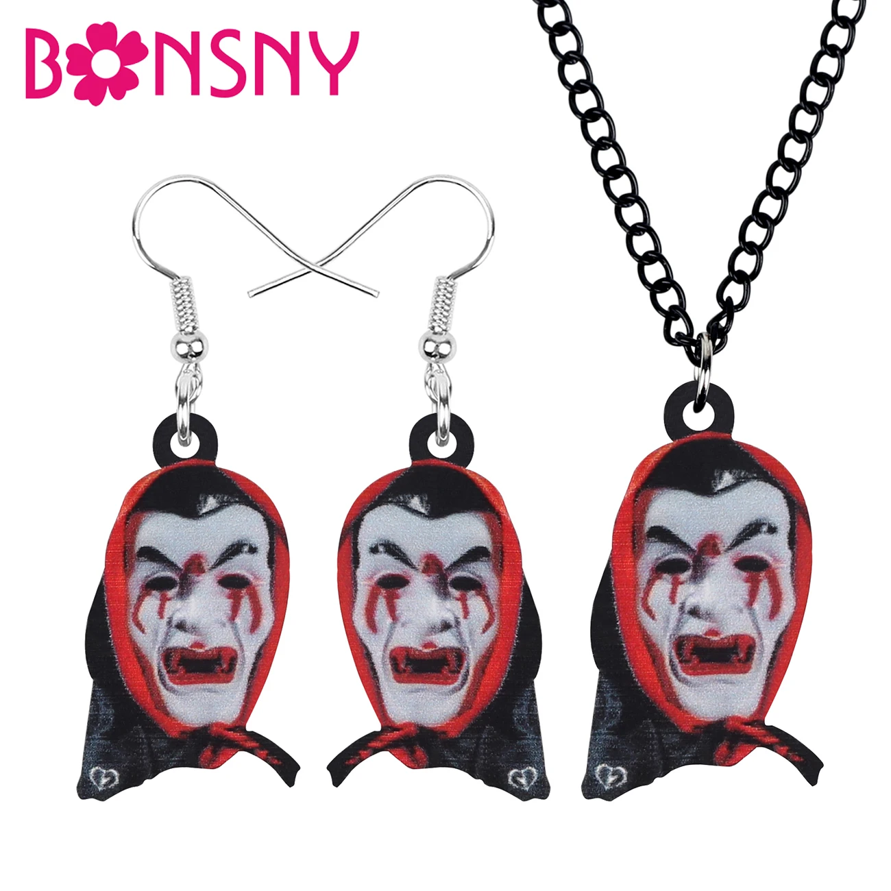 Bonsny Acrylic Halloween Grimace Jewelry Sets Long Evil Earrings Necklace For Women Girls Kids Trendy Festival Gift Accessories