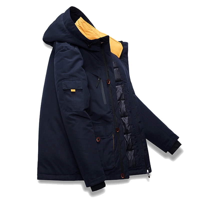 Chaqueta de plumón gruesa con forro polar para hombre, abrigo cálido para exteriores, Parka de nieve, rompevientos, Parkas cálidas con capucha para