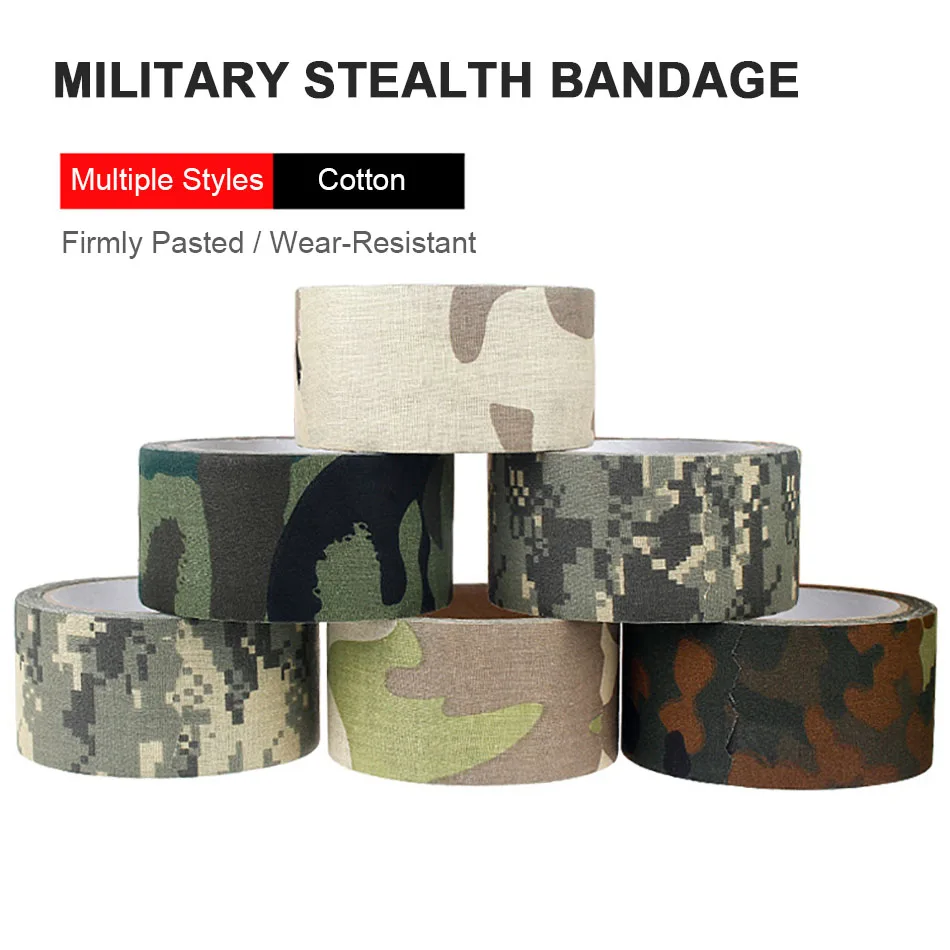 

5M/10M Outdoor Camping Camouflage Tape WRAP Adhesive Army Camo Tape Self-adhesive Stealth Bandage Military Equipment Accessories