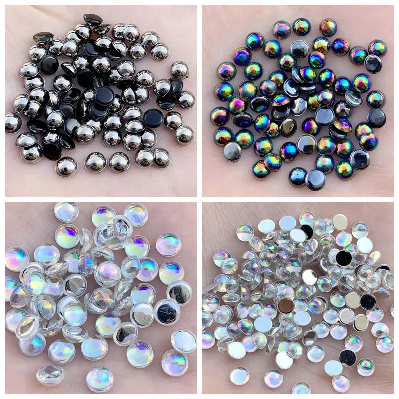 4mm&5mm&6mm&10mm Flatback AB Clear white & black beads Acrylic Semicircle Rhinestone trim DIY Wedding Dress -S68