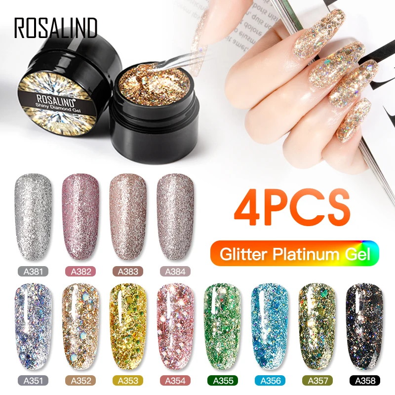 ROSALIND Gel Nail Polish Kit 2/4PCS Gel Varnishes Need Base Top Coat Nails Art Design 5ml Nail Polish Set All For Manicure