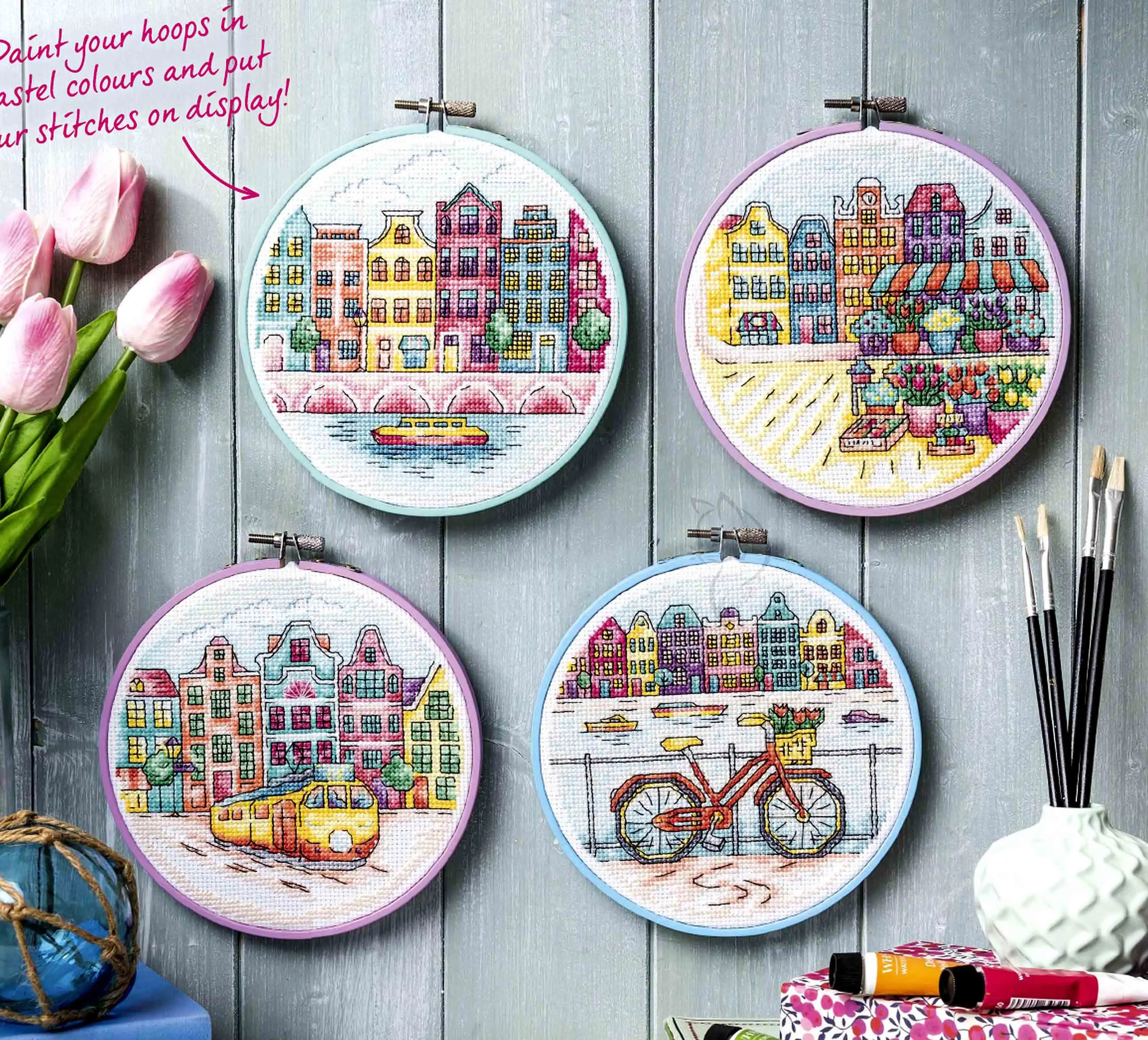 Birds and Peach Blossoms and Birds Counted Cross Stitch Kit Cross stitch RS cotton with cross stitch City Scenery 4sets