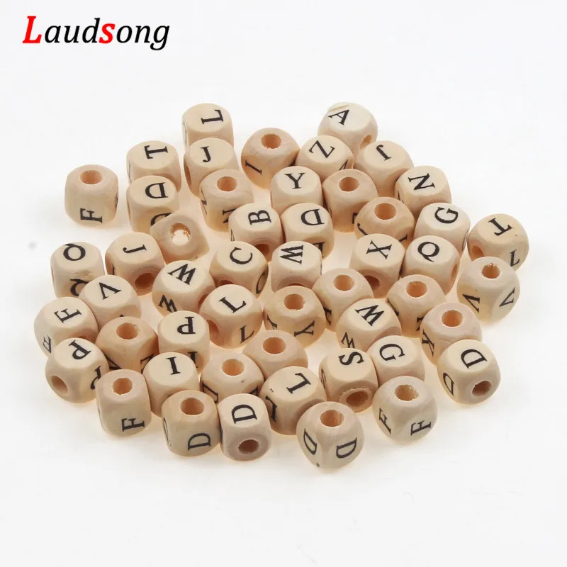 50Pcs 10mm 26 Letter Beads Natural Alphabet Beads Square Wooden Beads For Jewelry Making Necklace Bracelet Handmade DIY