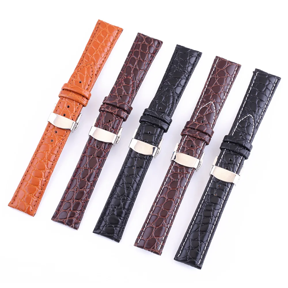 Crocodile Pattern Strap 12mm 13mm 14mm 15mm 16mm 17mm 18mm 19mm 20mm 21mm 22mm 24mm Watch Band Butterfly Buckle Accessories