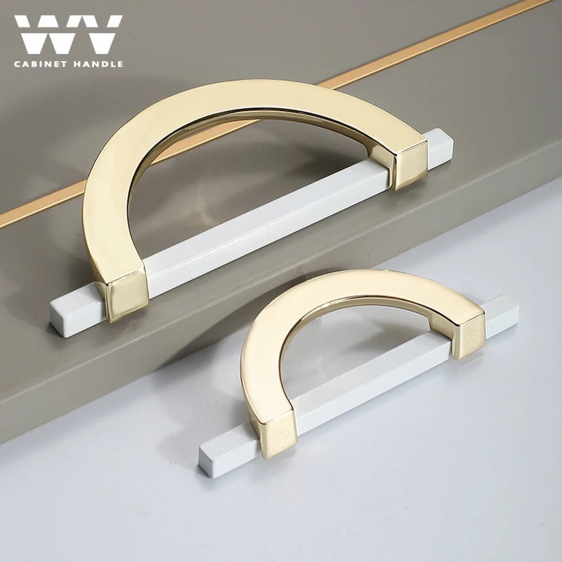 

WV kitchen Cabinet Storage Luxury White Door Cabinet Handles Drawer Wardrobe Handle Semicircular Round Door Pulls Knobs Hardware