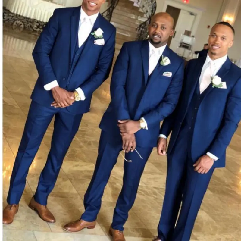 

Blue Wedding Tuxedos For Groom New Groomsmen Best Man Suit Men's Suits Bridegroom (Jacket+Pants+Vests) Party Custom Made