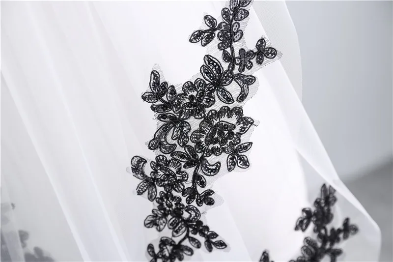 NUZK Two Layer Black Lace Edge Bridal Veil 2022 Cosplay Wedding Party Vail Bride Short Veil with Comb velos de novia