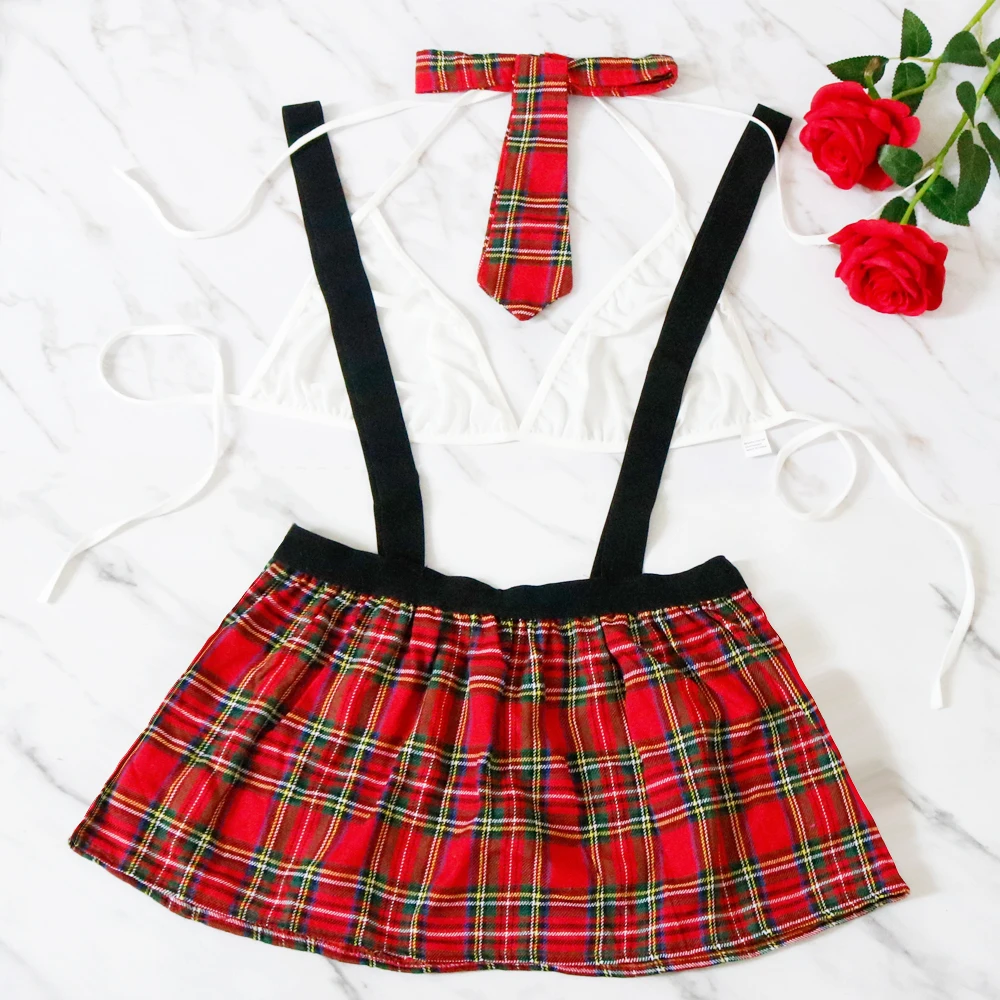 5XL Plus Size Sexy Lingerie Costumes Women Hot Erotic Cosplay Costume Babydoll Plaid Skirt Schoolgirls Uniform Dress Exotic Set