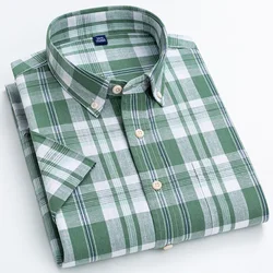 Summer Stylish Shirt Men Green Plaid Cotton+Linen Short-sleeved Casual  Breathable Comfort Button Up Solid Male Clothes