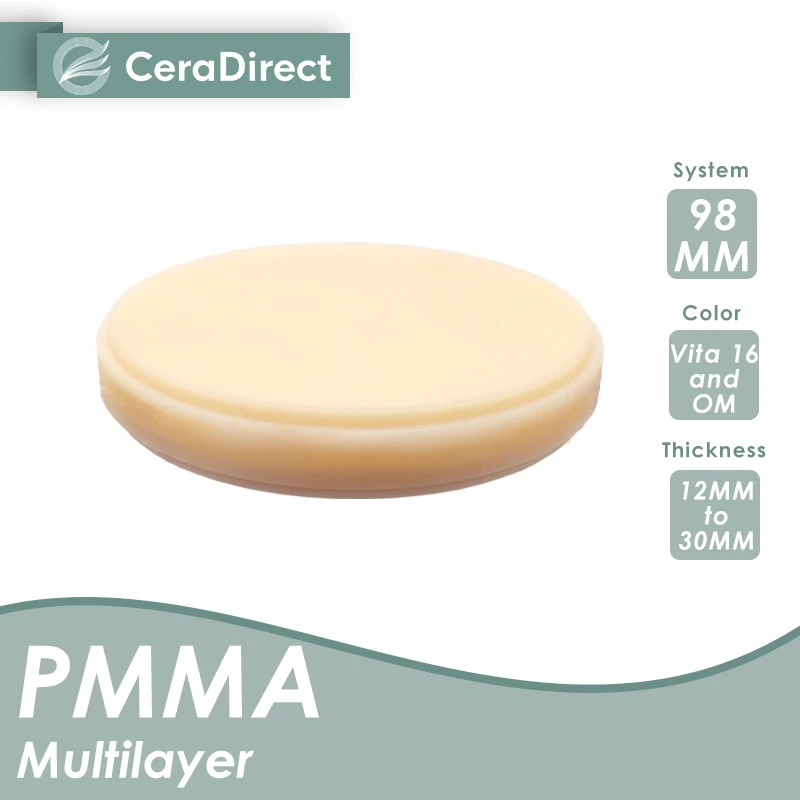 

98*25mm Dental Multilayer Gradient PMMA Blocks for CADCAM for Denture Prosthetics Temporary Crowns and Bridges