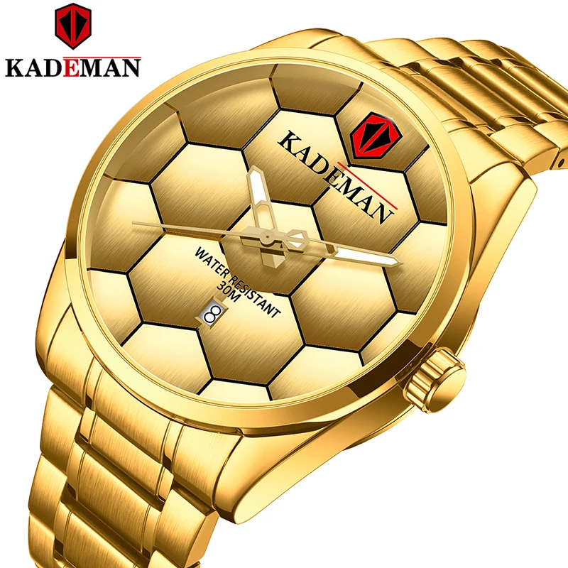 

KADEMAN Men's Watch Gold Dial Stainless Steel Band Date Mens Business Male Watches Waterproof Luxury Men Wrist Watches for Men