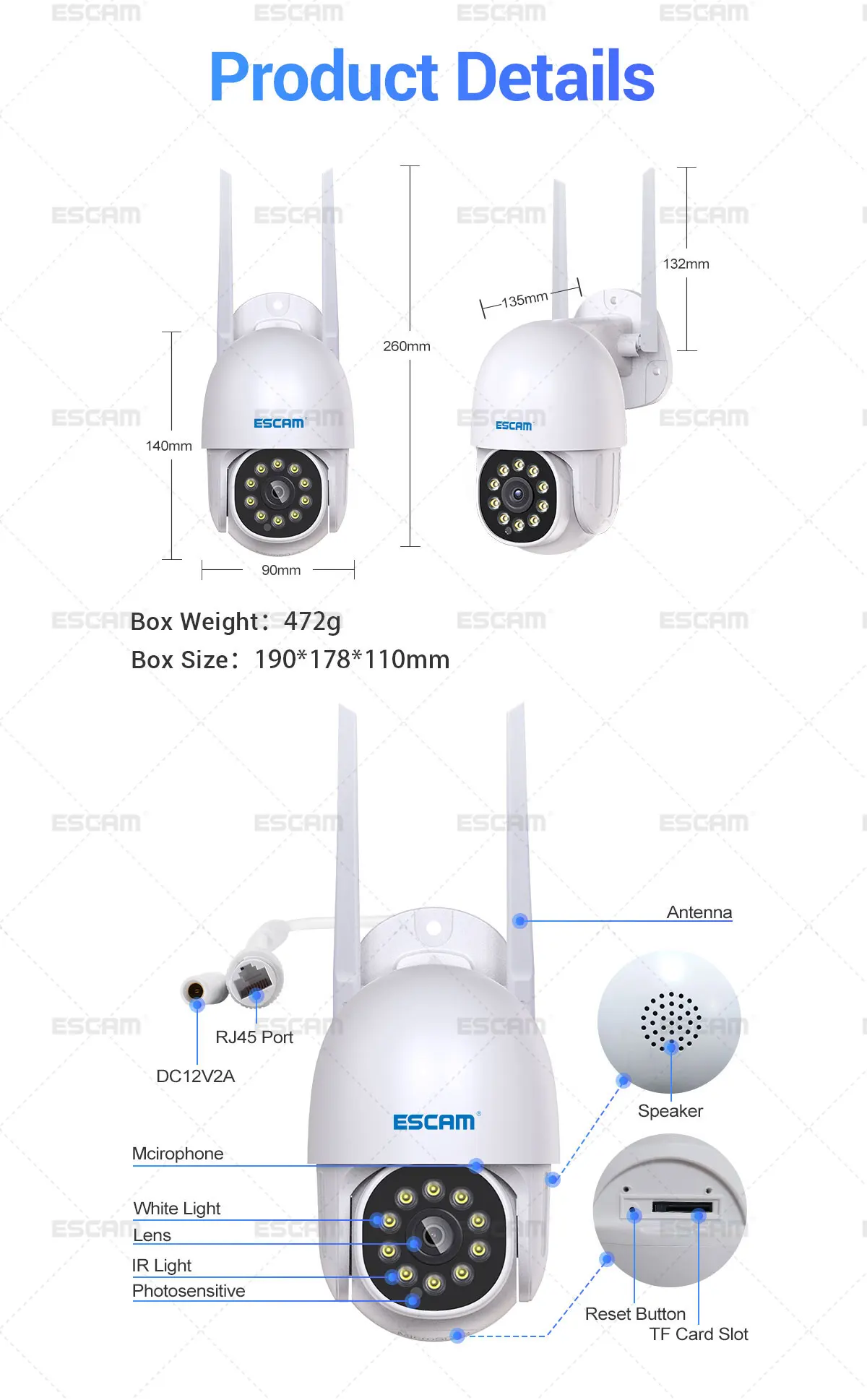 2MP 1080P Tuya APP 360 Degree Wireless PTZ IP Dome Camera Outdoor Water-proof Intercom Baby Monitor