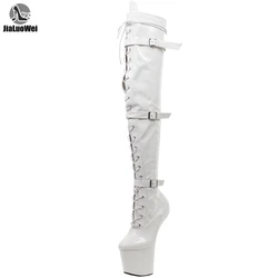 jialuowei High Leg Boots Lace up Extreme High Heel Fetish Heelless Horse Stallion Hoof Sole over knee boots crotch high boots