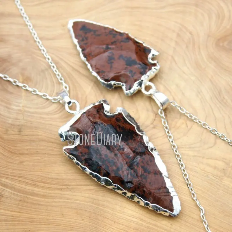 

NM15754 10Pcs Jaspers Chains Necklaces Silver Plated Hammered Arrowhead Chains Necklaces 18-32inch