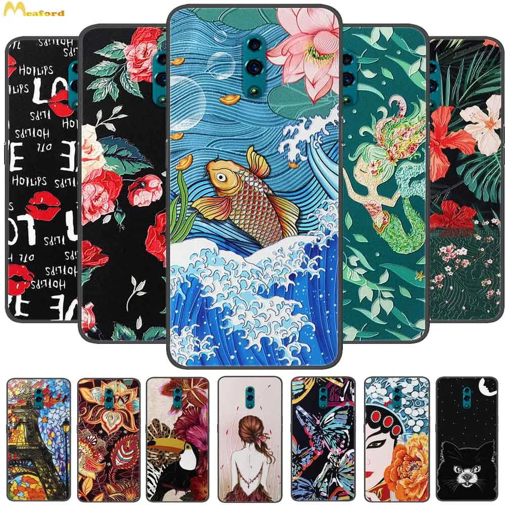 For Oppo Reno Case CPH1917 3D Relief Silicone Cover For OPPO Reno 1 Phone Cases Black Bumper Reno1 Cartoon Protector Fundas TPU