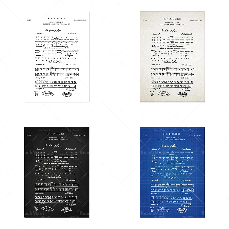 Impression de brevet de code Morse 1848, radio de bain turc, radio, télégraphe, code Morse, affiche de brevet