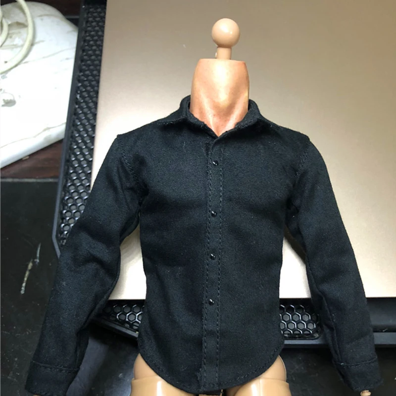 Escala 1/6 roupas masculinas de soldado, camisa preta, modelo de roupas casuais para boneco de 12 polegadas, coleção de bonecos diy