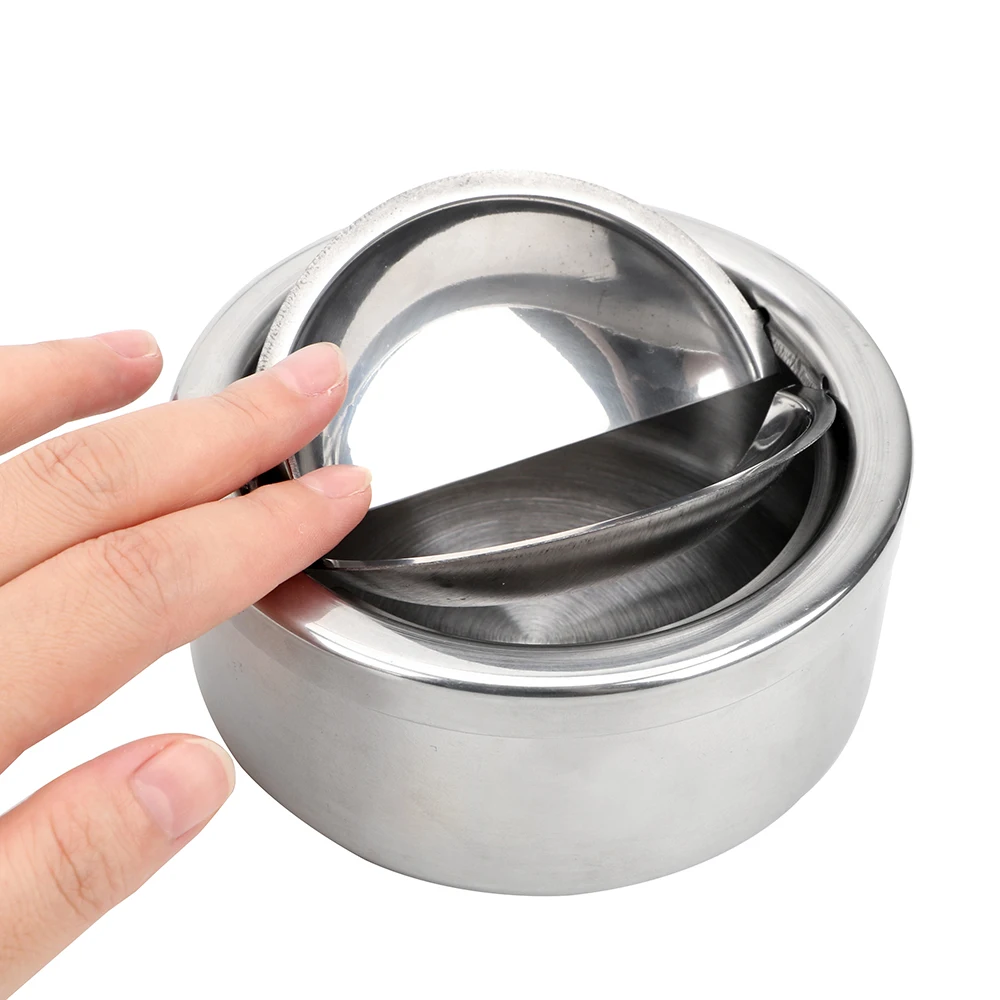 Stainless Steel Lidded Ashtray Smoking Accessories Round Stainless Steel Cigarette Ash Storage Case