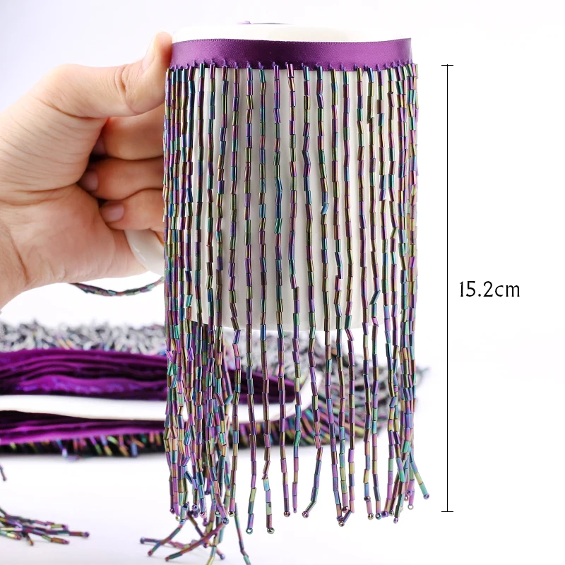 15cm 5.5 Yards Round tube beads Color beads tassel fringe with high quality for wedding decoration dress or DIY curtain decorate