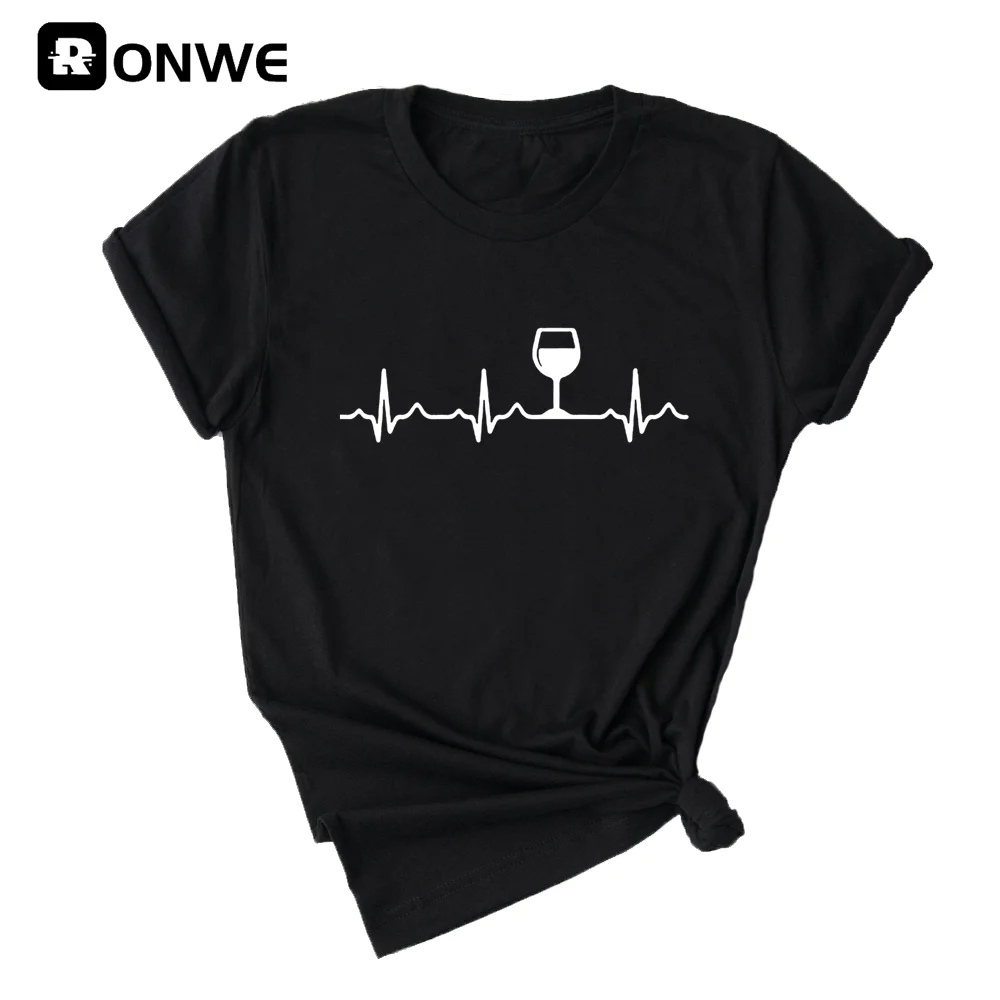 Damska koszulka z krótkim rękawem z nadrukiem Wine Heartbeat, topy vintage, koszulka damska, odzież Harajuku, streetwear