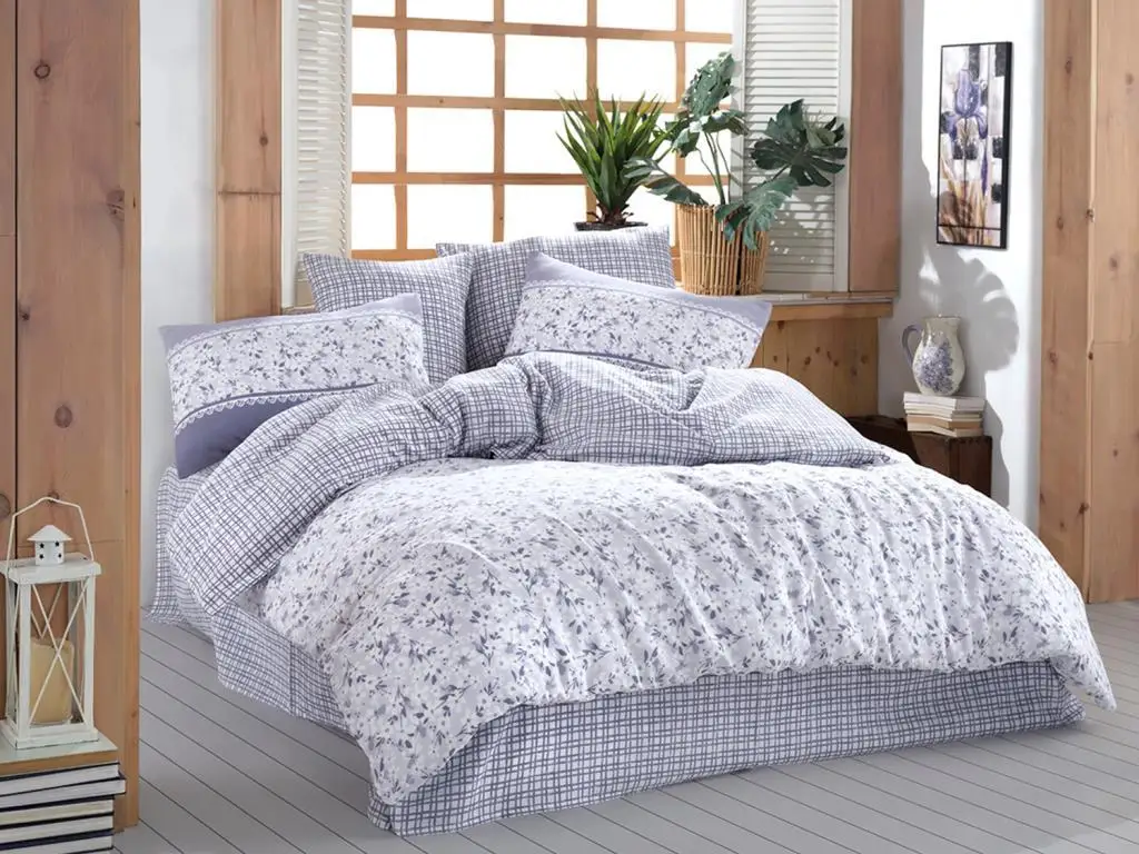 Flower Single Double Quilt Cover Set Blue