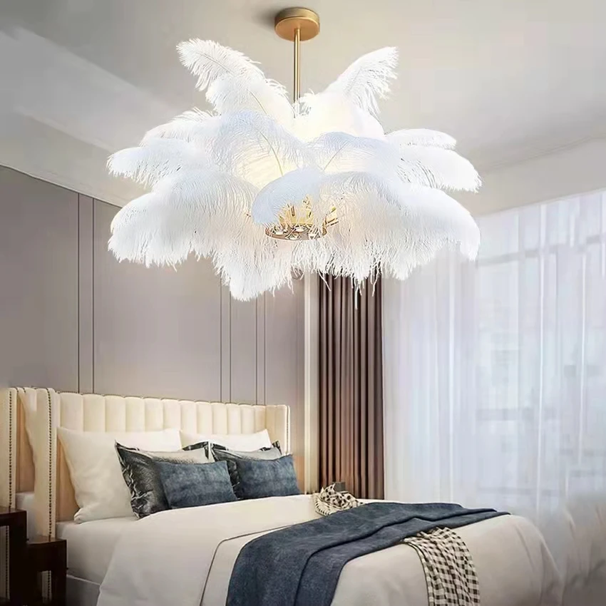 

Modern Natural Ostrich Feather Nordic Pendant Lights for Bedroom Decoration Pendant Lamp Hanging Lamp Indoor Castle Indoor Lamp