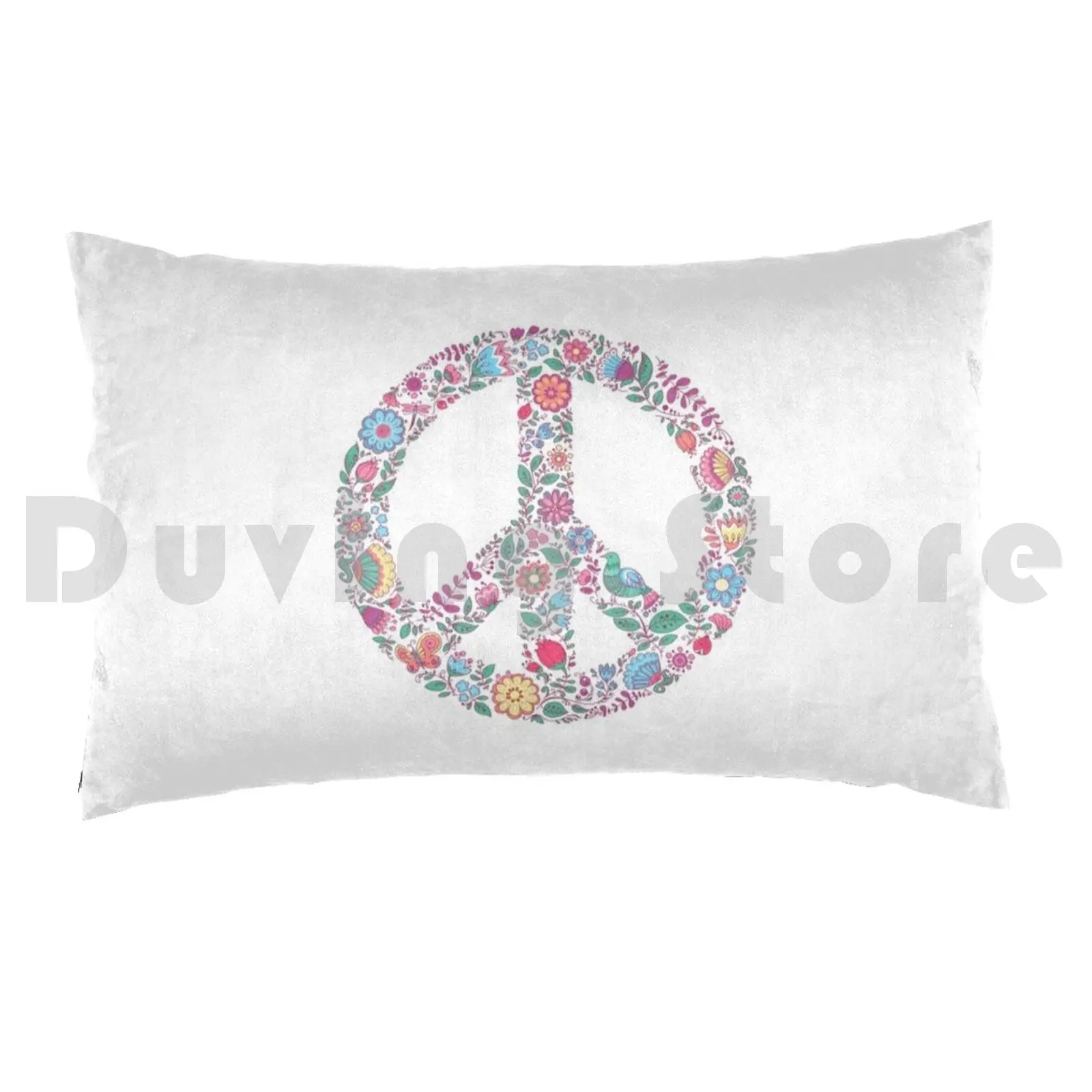 Retro Hippie Flower And Birds 60's Peace Sign Pillow Case Printed 35x50 Peace Justice Flower Cute Pastel Pretty