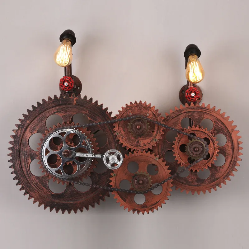 Creatieve Waterleiding Wandlamp Hout Kunst Gearwheel Persoonlijkheid Beugel Licht 110 v/220 v Decoratie Blaker Voor Thuis lichtpunt